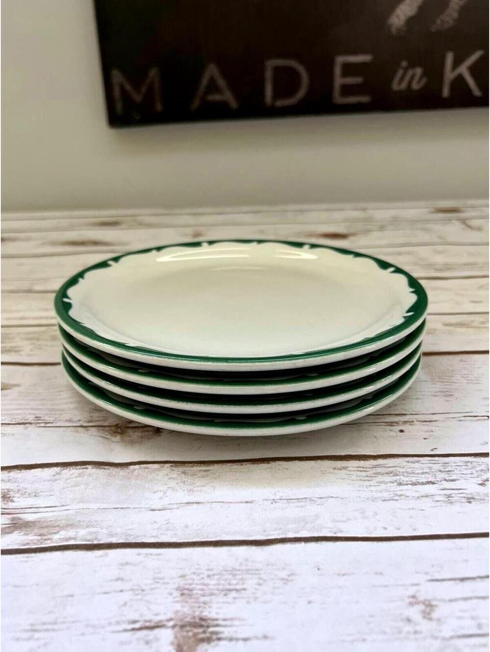 Wintergreen by Syracuse Shenango China Green Rim Dinner Plates Set of 4